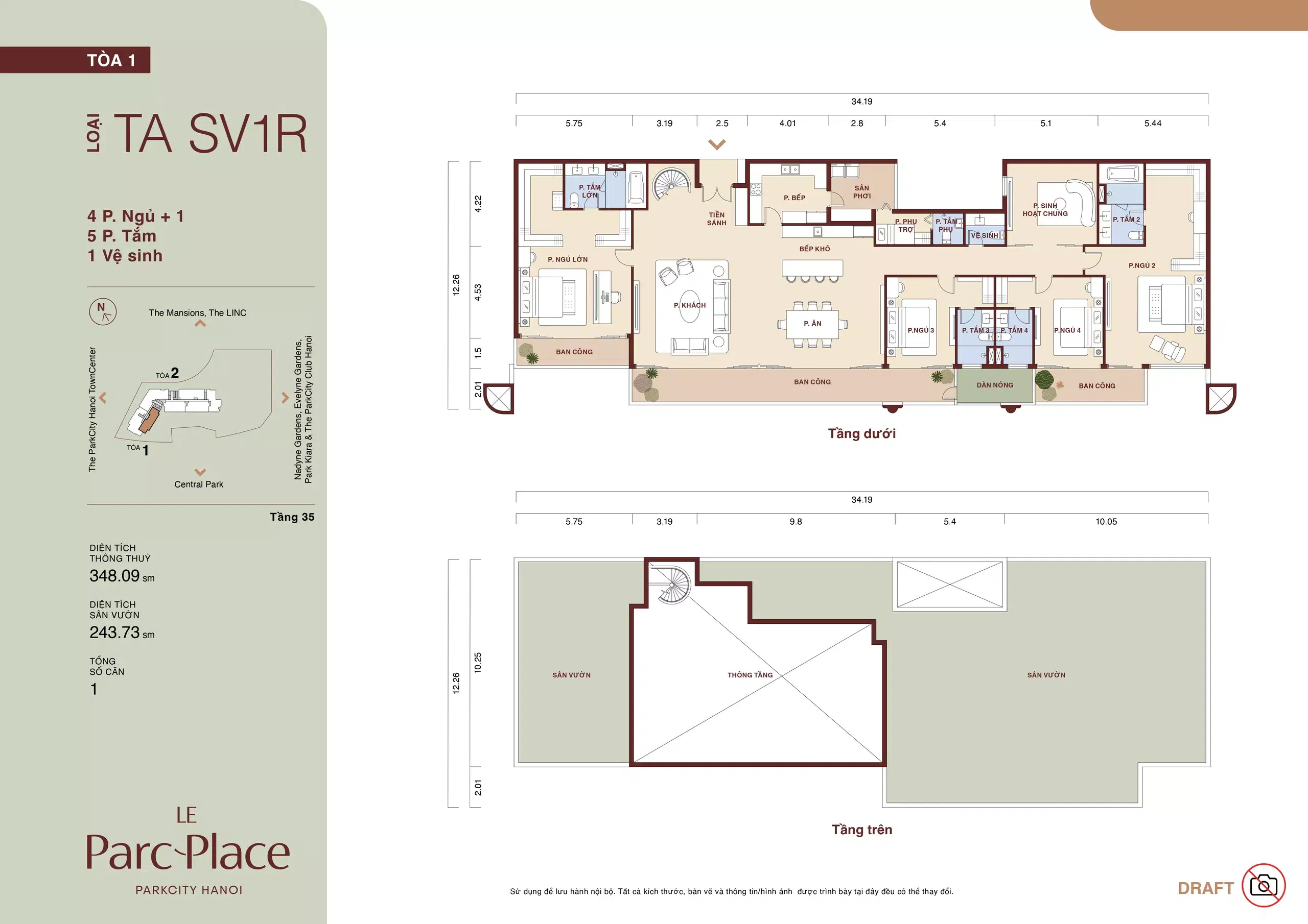 Mat bang sky villa TA SV1R Le Parc Place