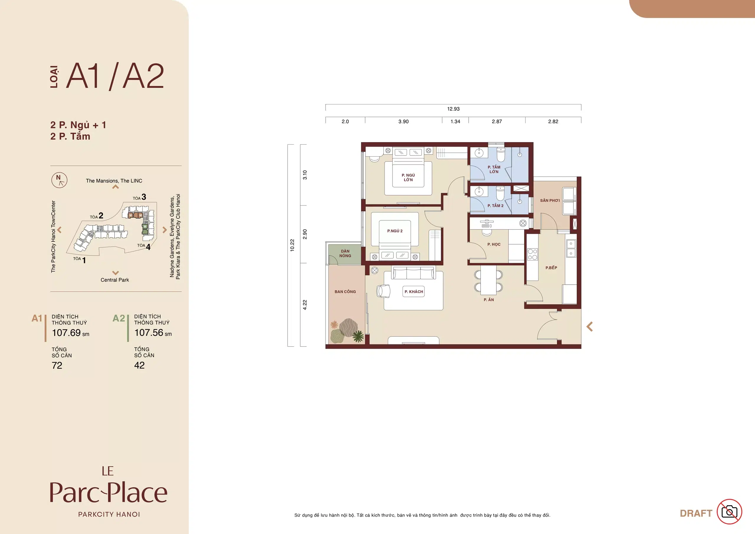 Mat bang thiet ke 2PN1 A1 A2 Le Parc Place