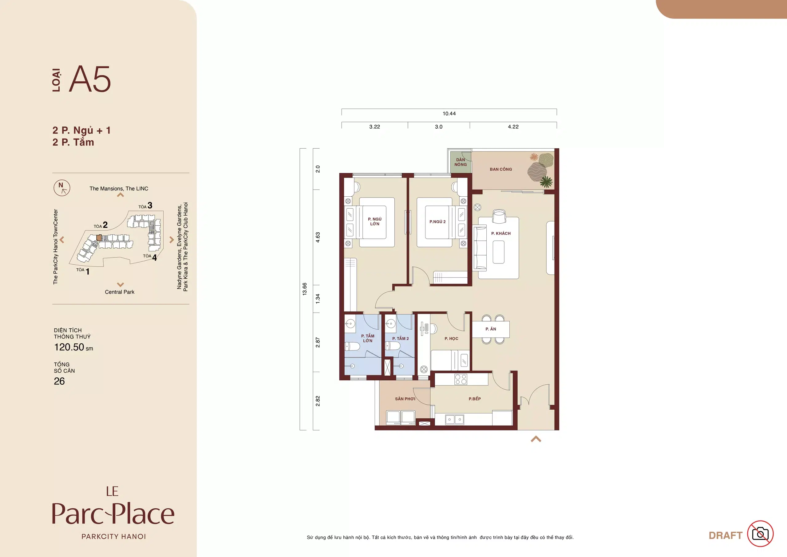 Mat bang thiet ke 2PN1 A5 Le Parc Place