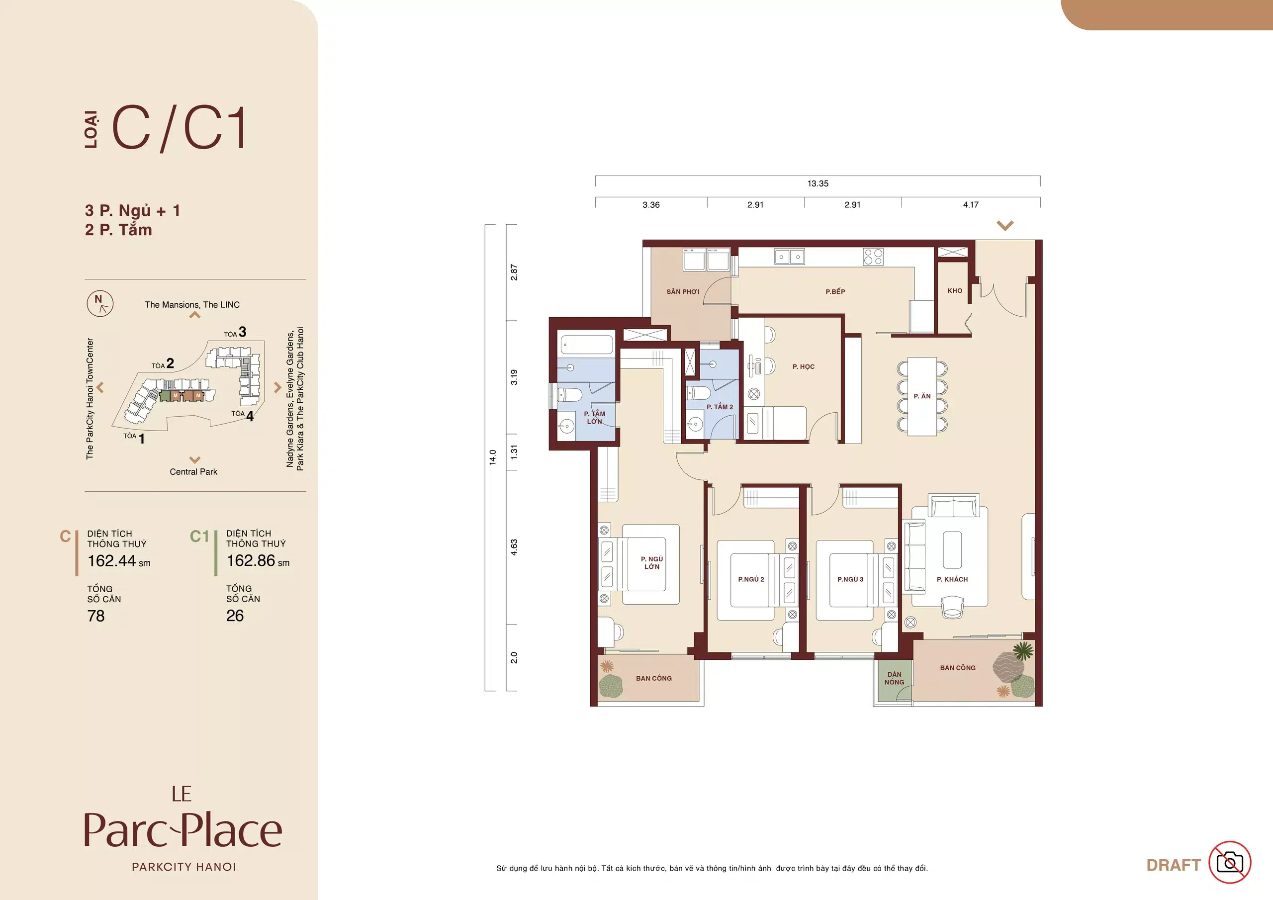 Mat bang thiet ke 3PN1 C C1 Le Parc Place