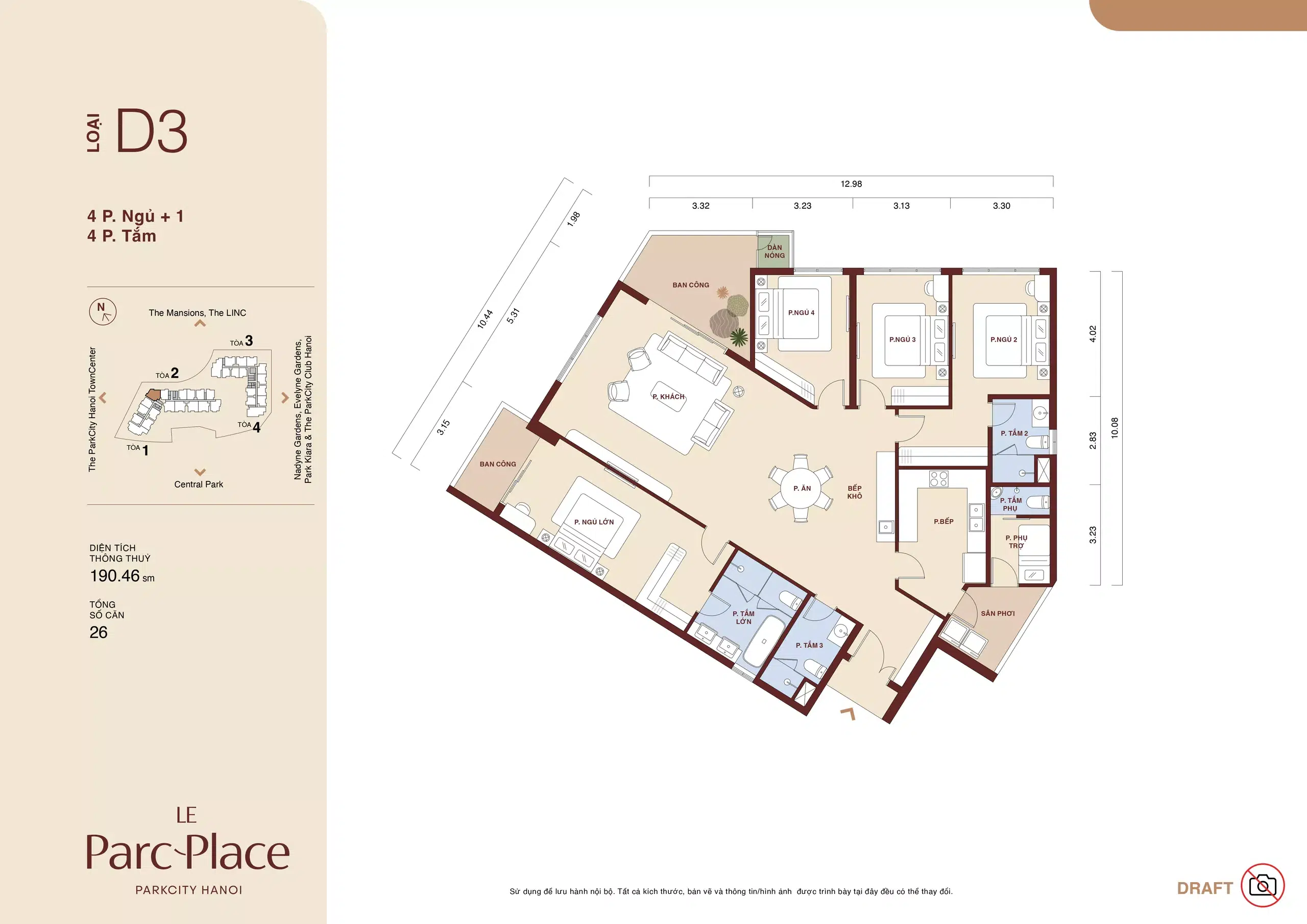 Mat bang thiet ke 4PN1 D3 Le Parc Place