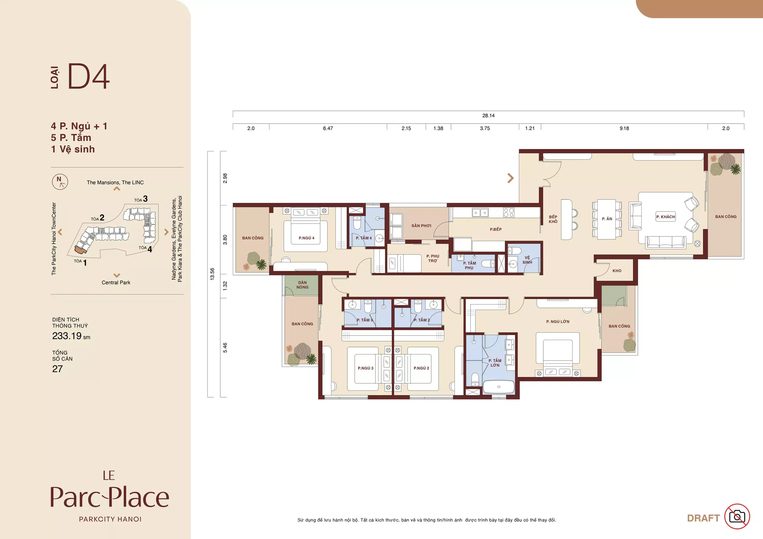 Mat bang thiet ke 4PN1 D4 Le Parc Place